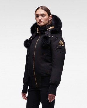 Black Moose Knuckles Gold Debbie Bomber Fur Women Winter Jacket | USA-JHBAC1528