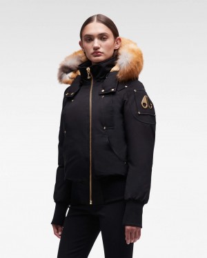 Black / Brown Moose Knuckles Gold Debbie Bomber Fur Women Winter Jacket | USA-UZPVX8456