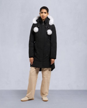 Black / White Moose Knuckles Original Stirling Fur Women Parka | USA-NPUXQ8291