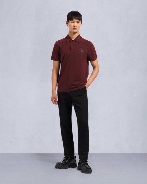 Burgundy Moose Knuckles Everett Men Polo Shirt | USA-XYFPU1453