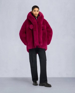 Burgundy Moose Knuckles Gold Series Jade Faux Fur Women Winter Jacket | USA-MIFRP7251