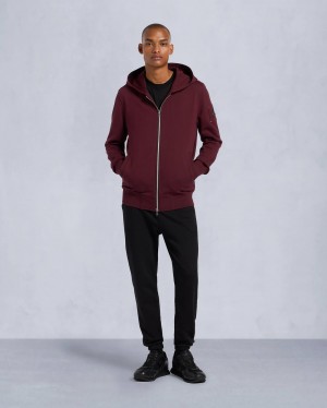 Burgundy Moose Knuckles Hartsfield Zip-up Men Hoodie | USA-PECLF0971