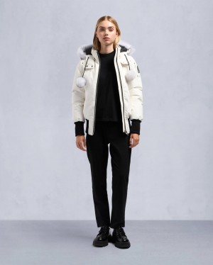 Cream Moose Knuckles Orginal Debbie Shearling Women Bomber Jacket | USA-BLJID5482