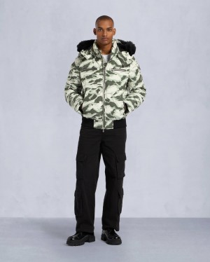 Green / White Moose Knuckles Cloud Shearling Men Bomber Jacket | USA-KFAHY0781