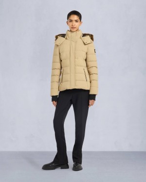 Khaki Moose Knuckles Gold Series Betta Shearling Women Winter Jacket | USA-XUJBF1354