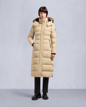 Khaki Moose Knuckles Jocada Shearling Long Women Parka | USA-AHKZN0825