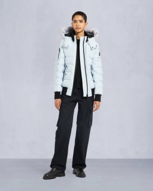 Light Blue Moose Knuckles Onyx Ladriere Shearling Women Bomber Jacket | USA-DNMXC3072