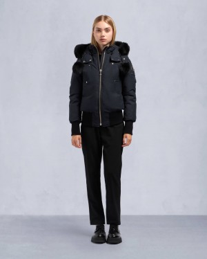 Navy / Black Moose Knuckles Original Debbie Bomber Fur Women Winter Jacket | USA-BWVCY2479