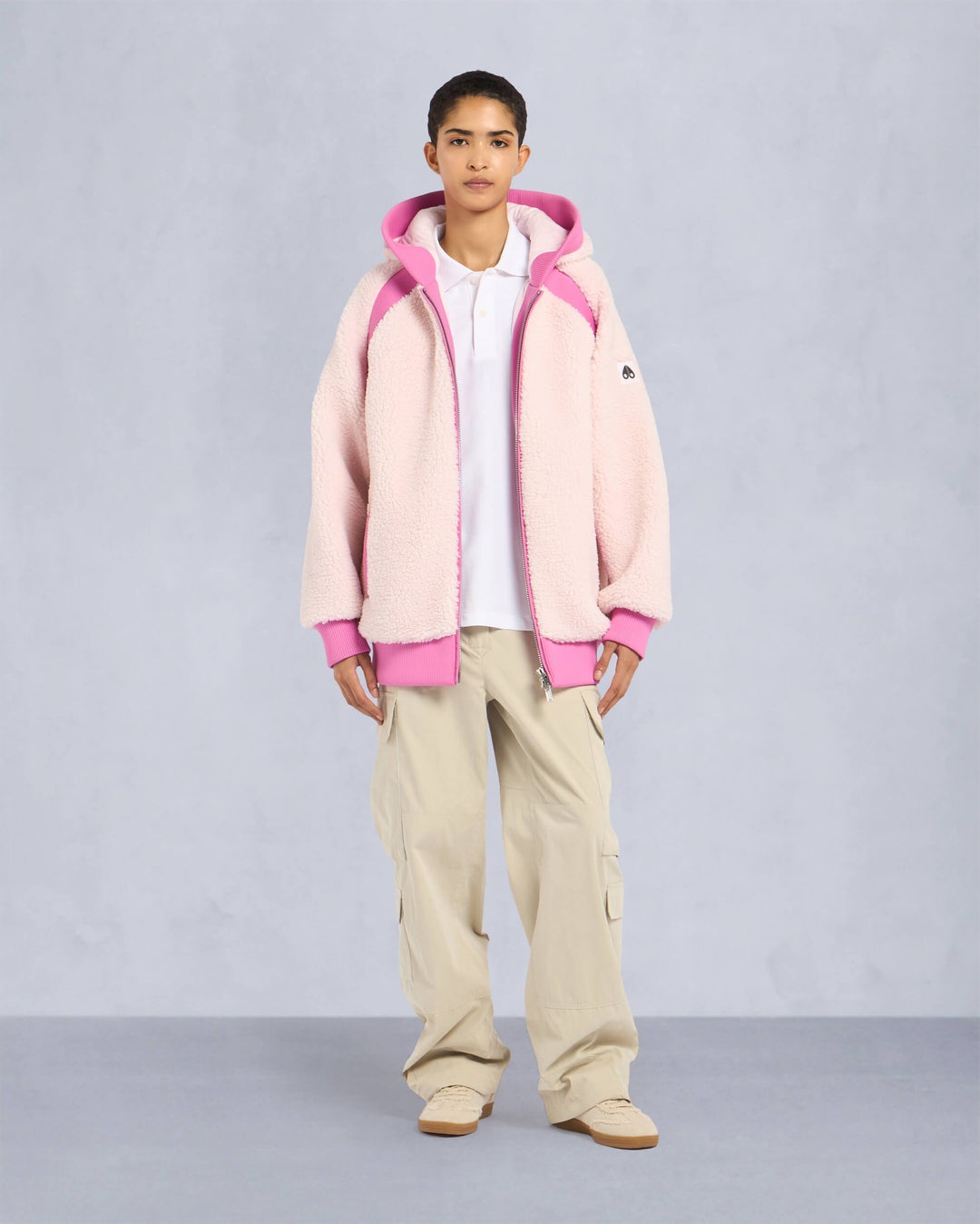 Beige / Pink Moose Knuckles Holland Sherpa Women Hoodie | USA-AGTYP0146