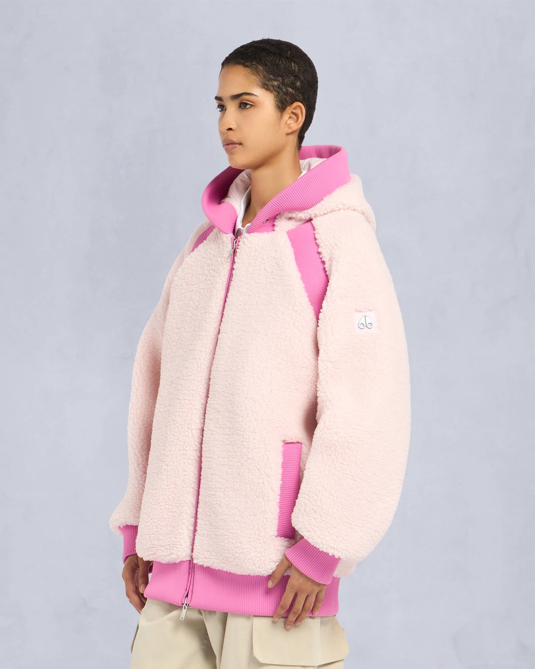 Beige / Pink Moose Knuckles Holland Sherpa Women Hoodie | USA-AGTYP0146