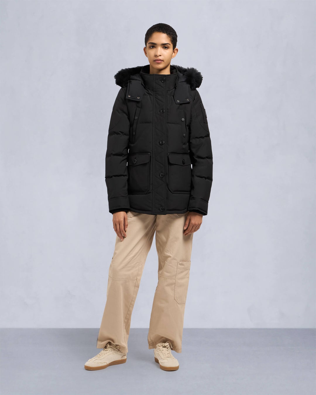 Black Moose Knuckles Onyx Anguille Shearling Women Winter Jacket | USA-LPGFA3290