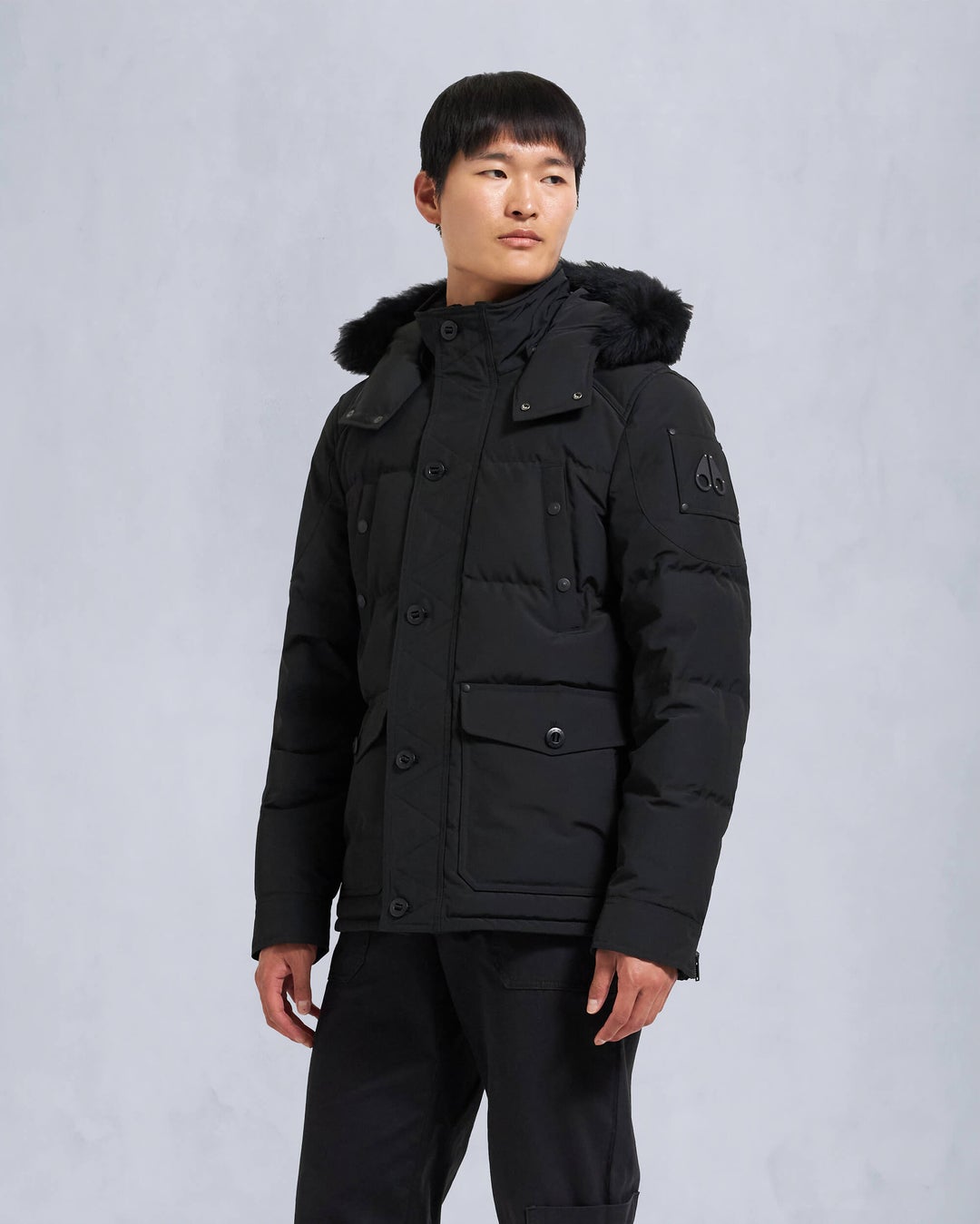 Black Moose Knuckles Onyx Round Island Shearling Men Down Jacket | USA-XAZKF9086