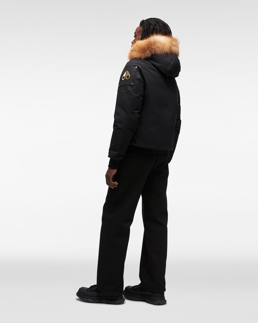 Black / Brown Moose Knuckles Gold Ballistic Fur Men Bomber Jacket | USA-IZMBS5084