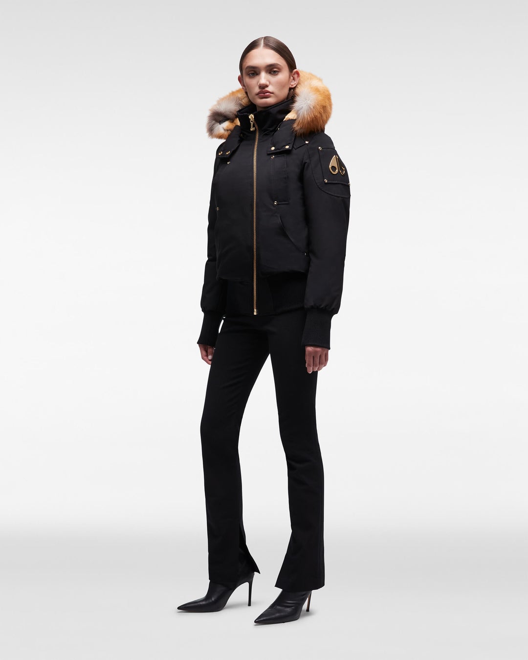 Black / Brown Moose Knuckles Gold Debbie Bomber Fur Women Winter Jacket | USA-UZPVX8456