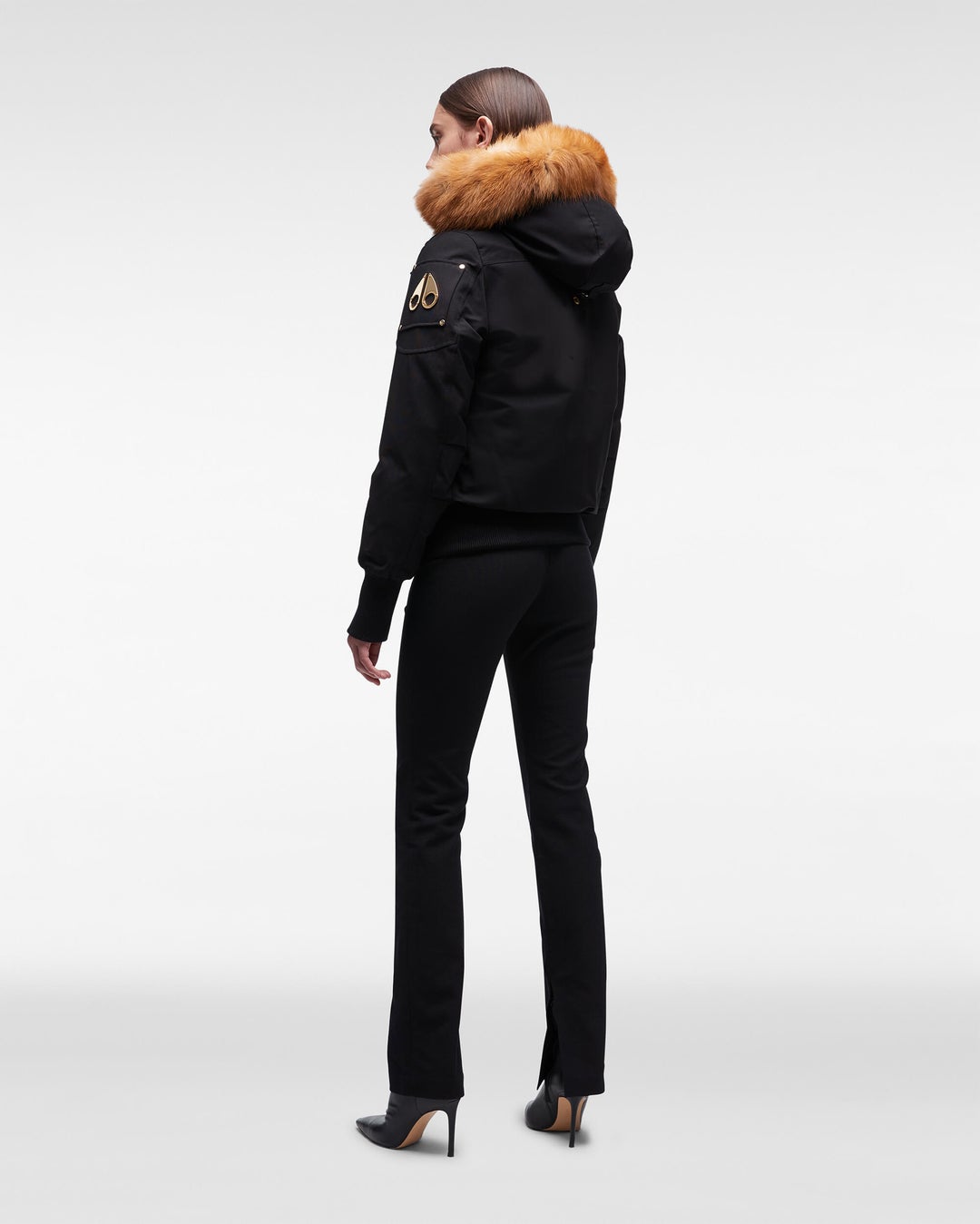 Black / Brown Moose Knuckles Gold Debbie Bomber Fur Women Winter Jacket | USA-UZPVX8456