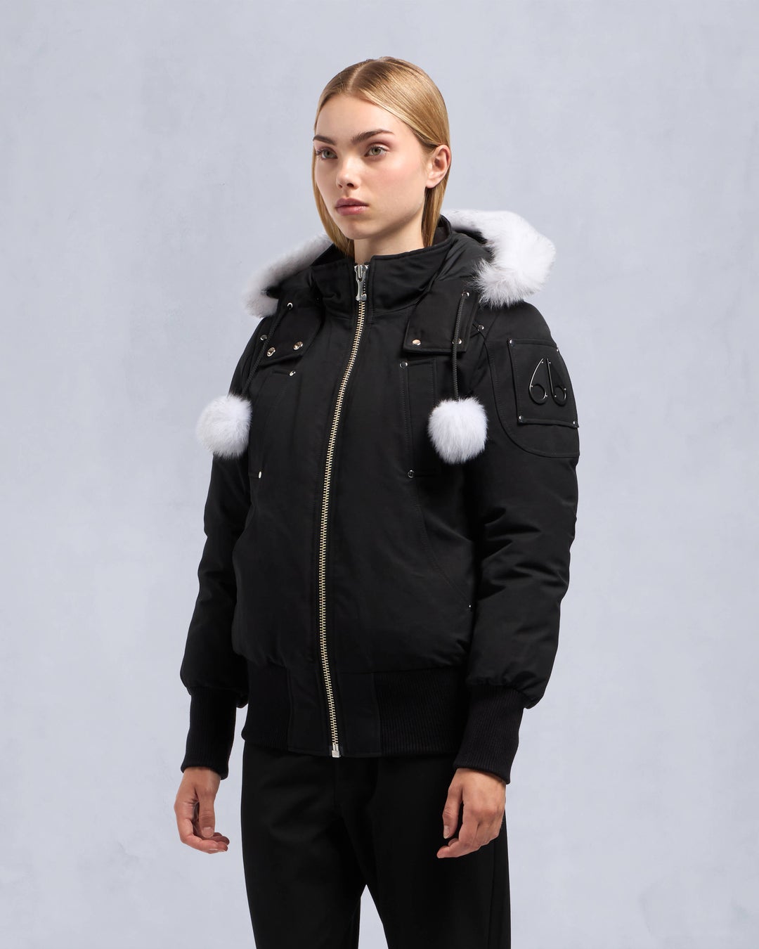 Black / Grey Moose Knuckles Orginal Debbie Shearling Women Bomber Jacket | USA-RQYJF2349