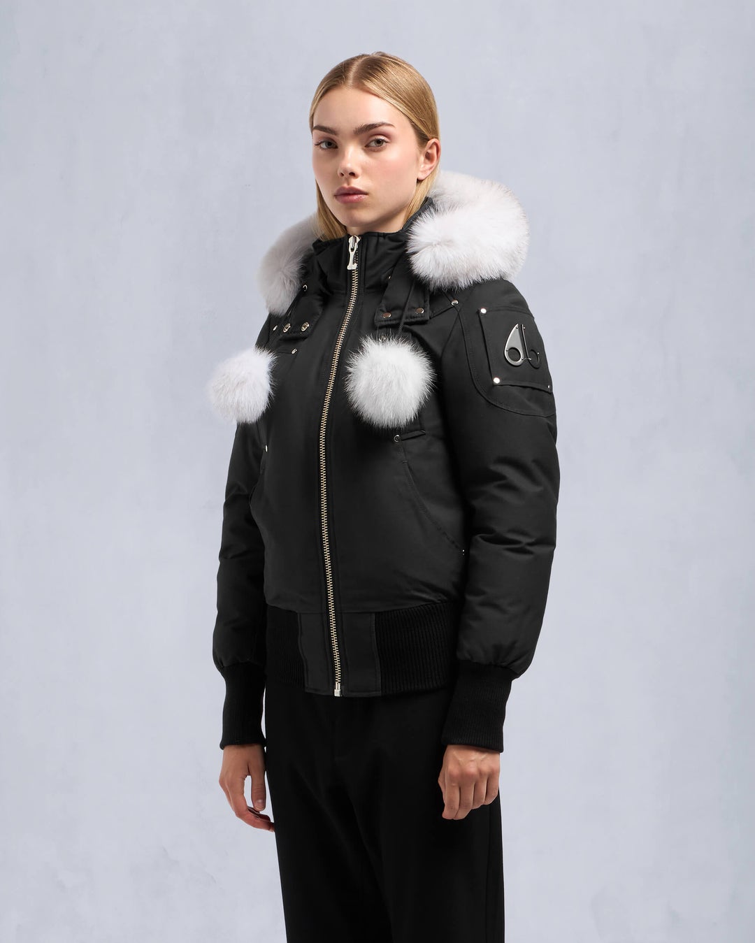 Black / Grey Moose Knuckles Original Debbie Bomber Fur Women Winter Jacket | USA-LBPKZ8691