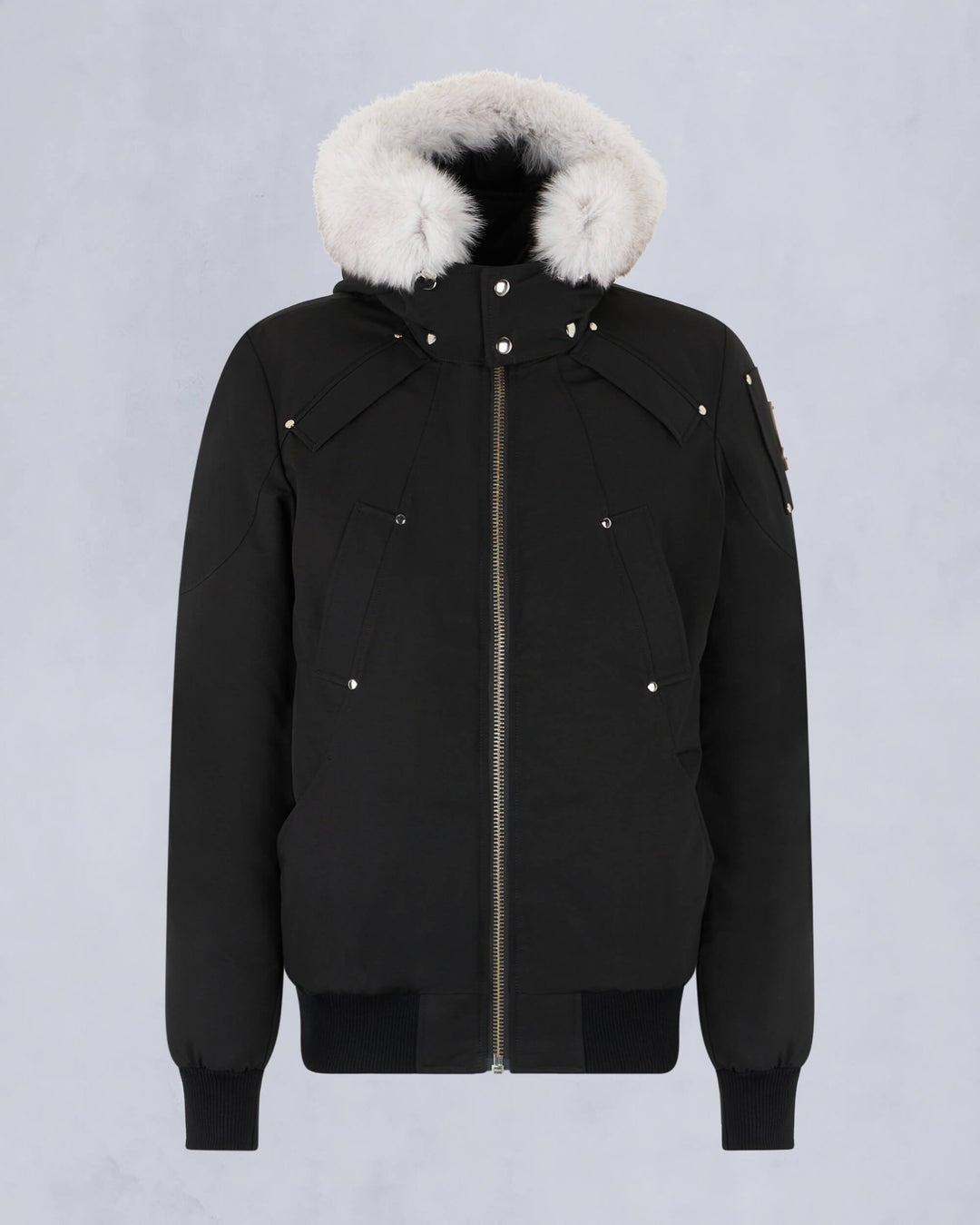 Black / White Moose Knuckles Original Ballistic Bomber Fur Men Winter Jacket | USA-QLJCV3601