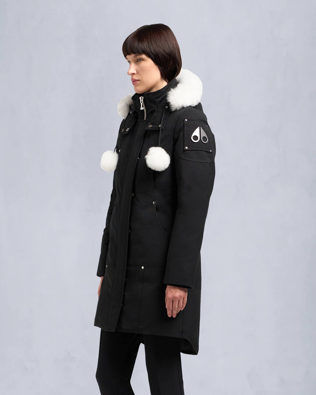 Black / White Moose Knuckles Original Shearling Stirling Women Parka | USA-ITLQB2137