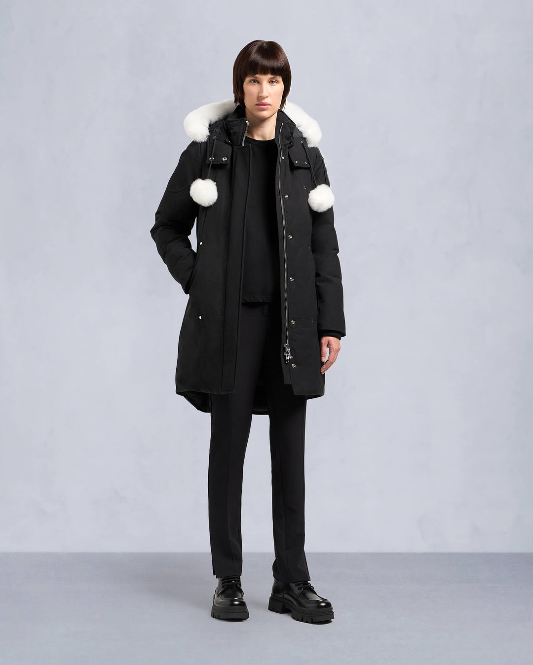 Black / White Moose Knuckles Original Shearling Stirling Women Parka | USA-ITLQB2137