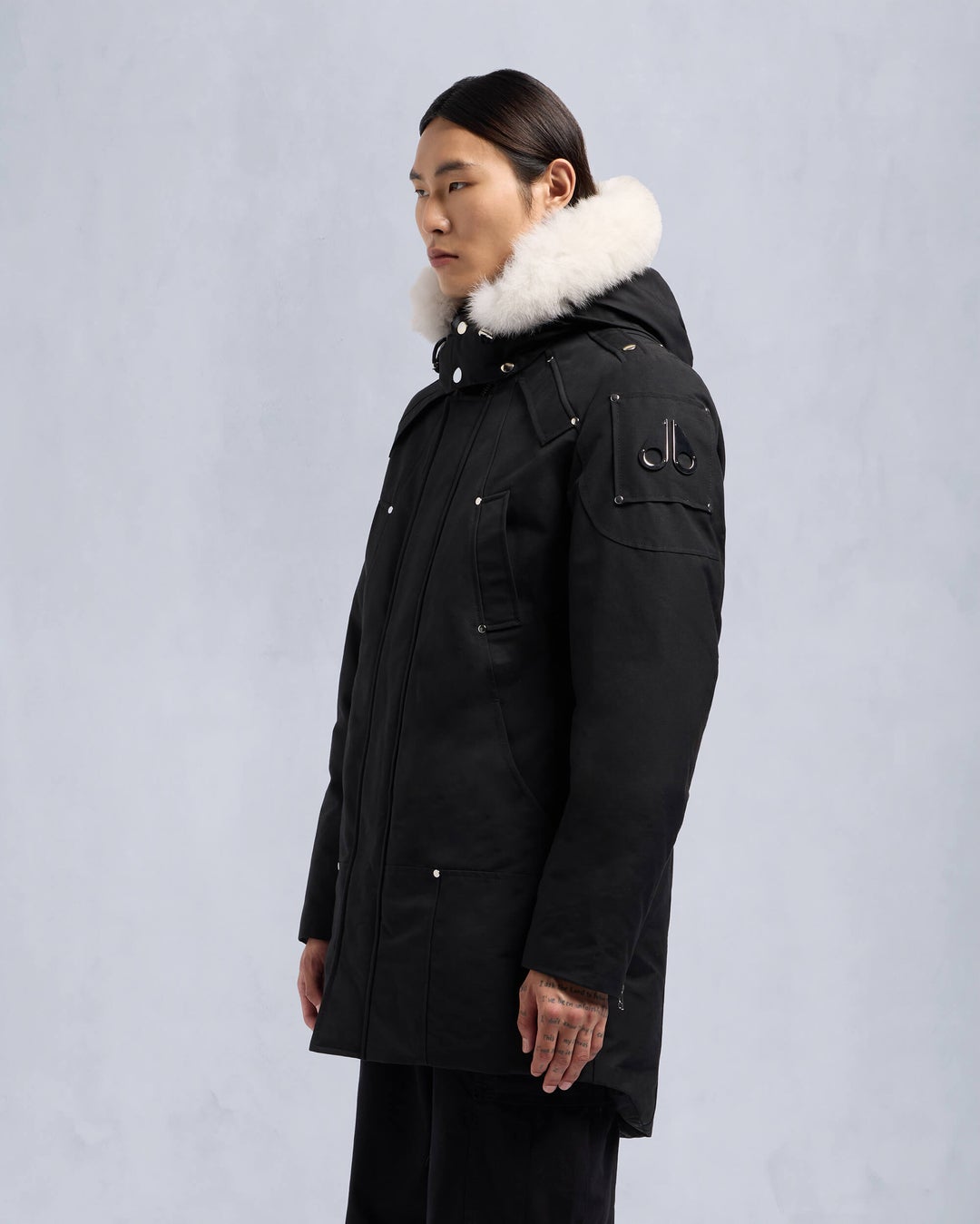 Black / White Moose Knuckles Original Stirling Fur Men Parka | USA-EXVMZ5694