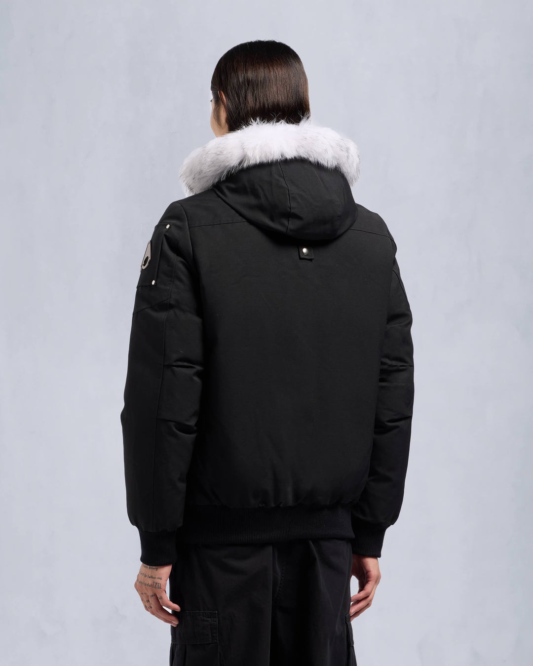 Black / White Moose Knuckles Originals Shearling Ballistic Men Bomber Jacket | USA-FYNKE9412