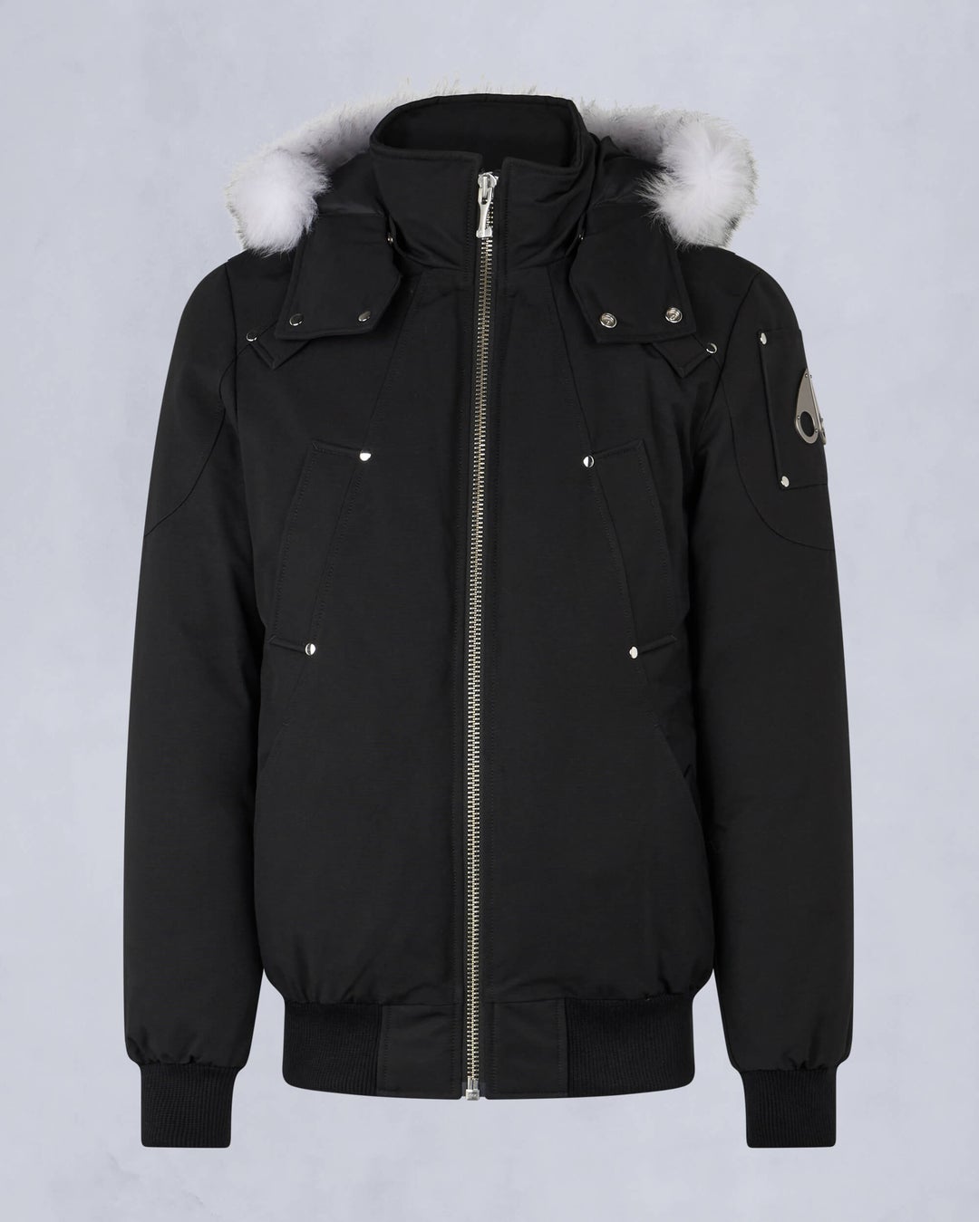 Black / White Moose Knuckles Originals Shearling Ballistic Men Bomber Jacket | USA-FYNKE9412