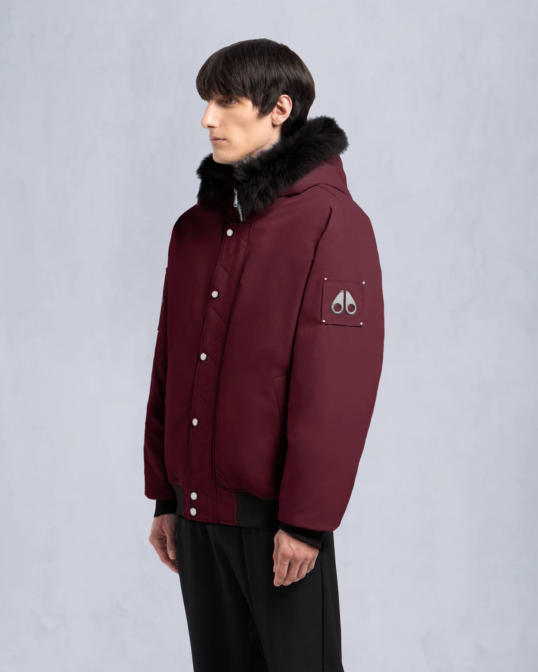 Burgundy Moose Knuckles Denali Men Bomber Jacket | USA-JNEQY0619