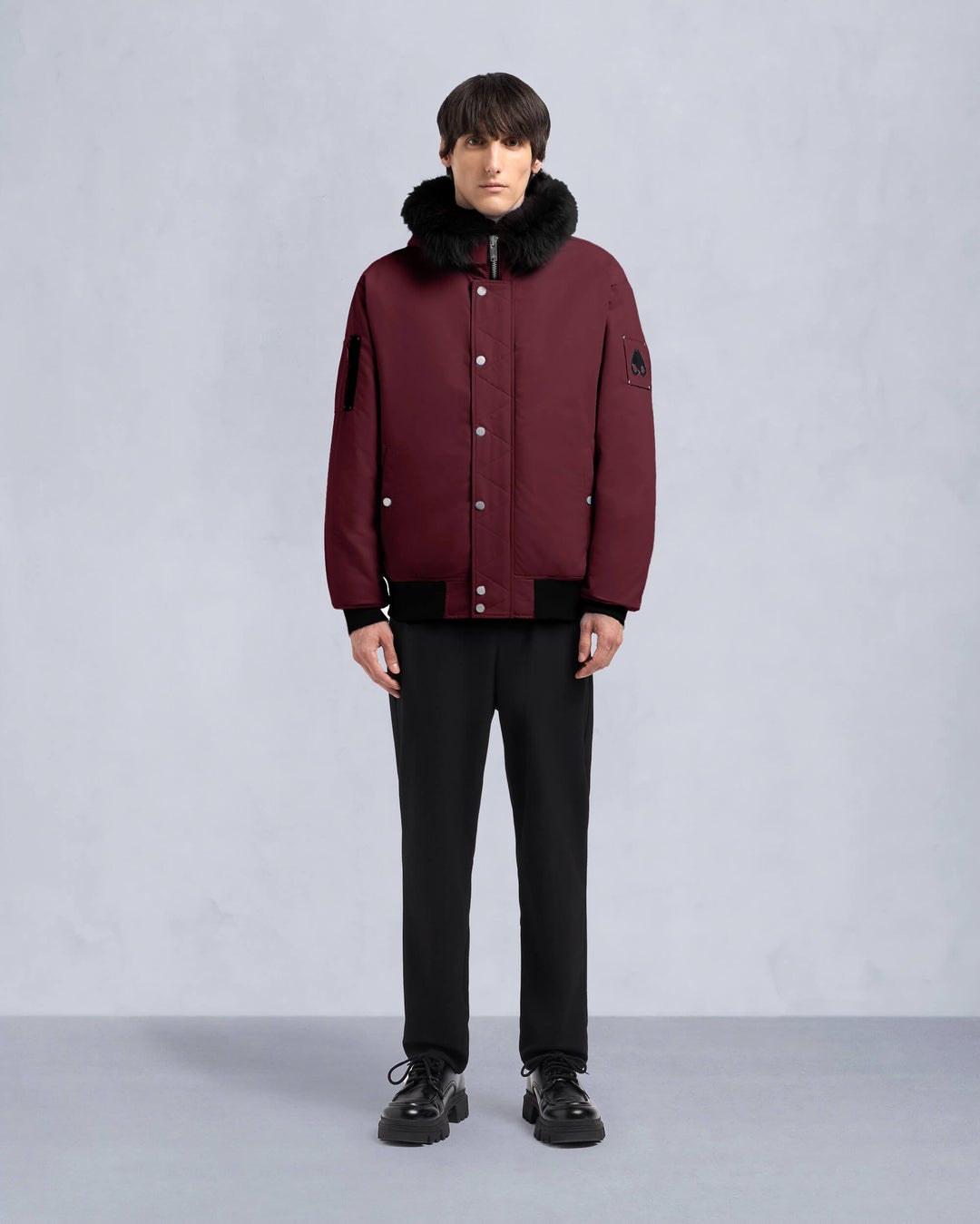 Burgundy Moose Knuckles Denali Men Bomber Jacket | USA-JNEQY0619