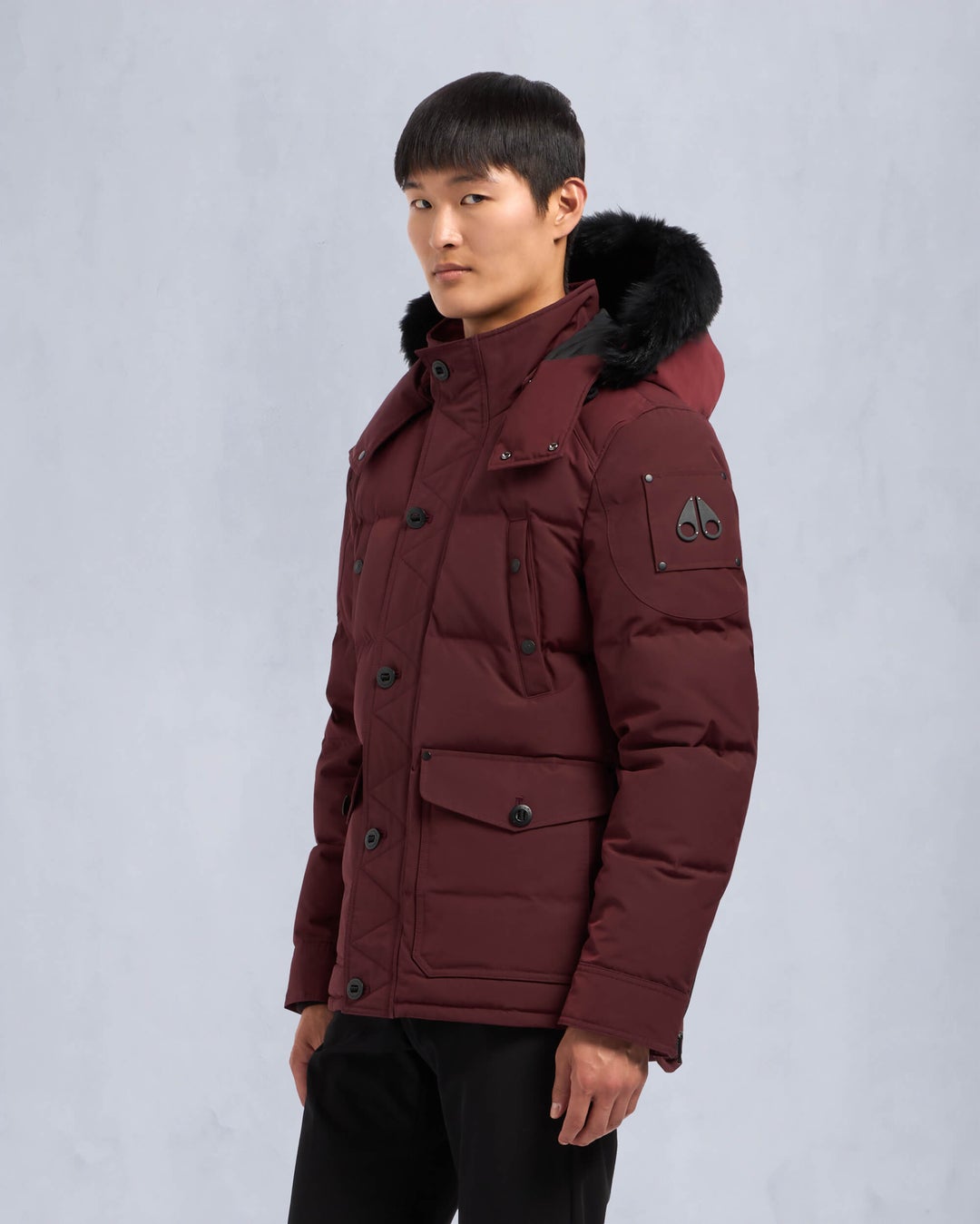 Burgundy Moose Knuckles Onyx Round Island Shearling Men Down Jacket | USA-MRSKN1927