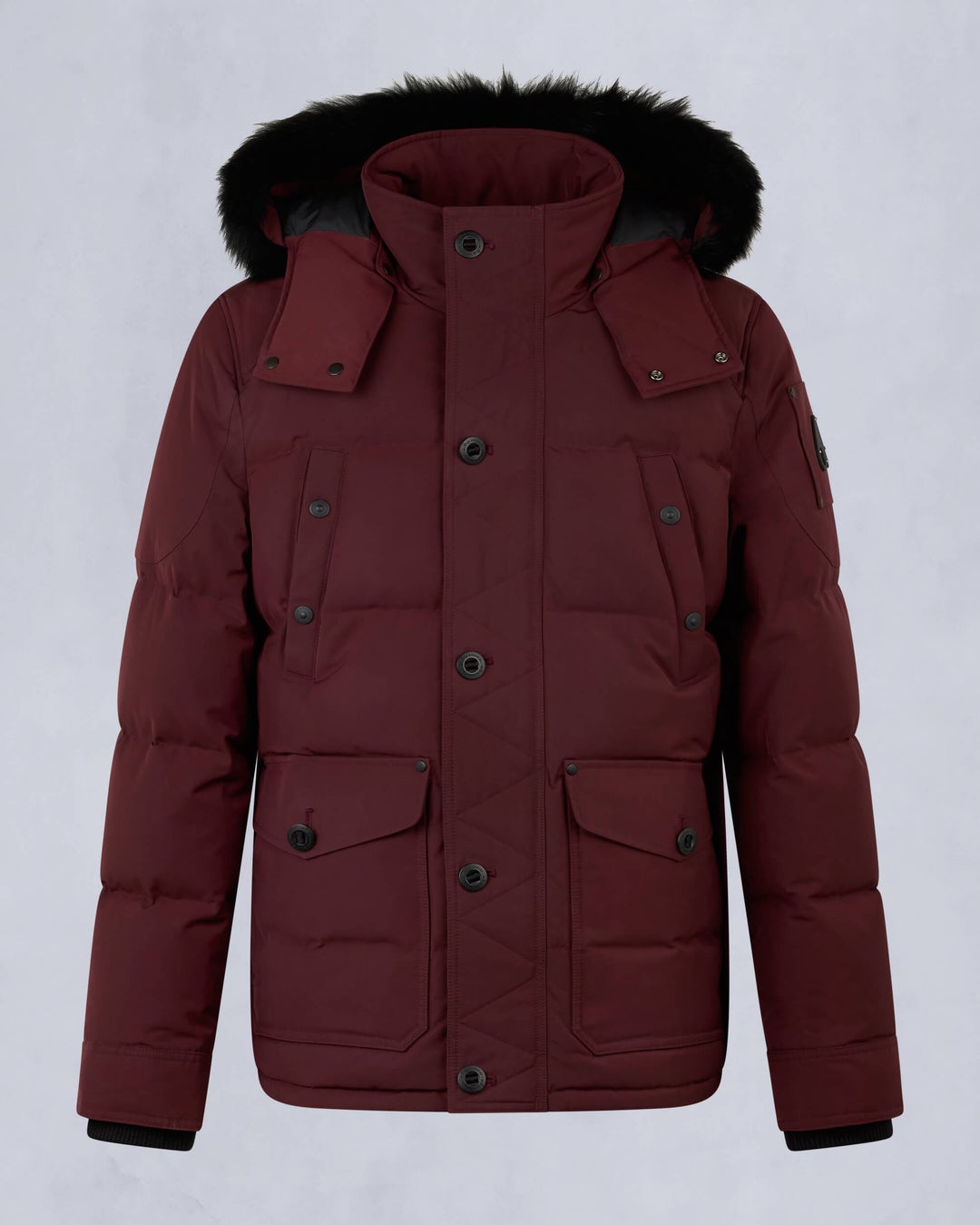 Burgundy Moose Knuckles Onyx Round Island Shearling Men Down Jacket | USA-MRSKN1927