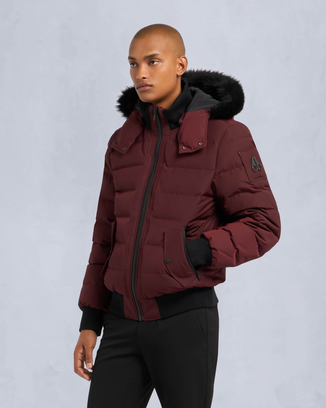 Burgundy Moose Knuckles Onyx Scotchtown Shearling Men Bomber Jacket | USA-VXCKM7625