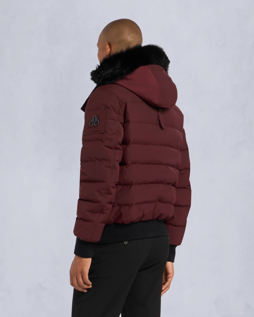 Burgundy Moose Knuckles Onyx Scotchtown Shearling Men Bomber Jacket | USA-VXCKM7625