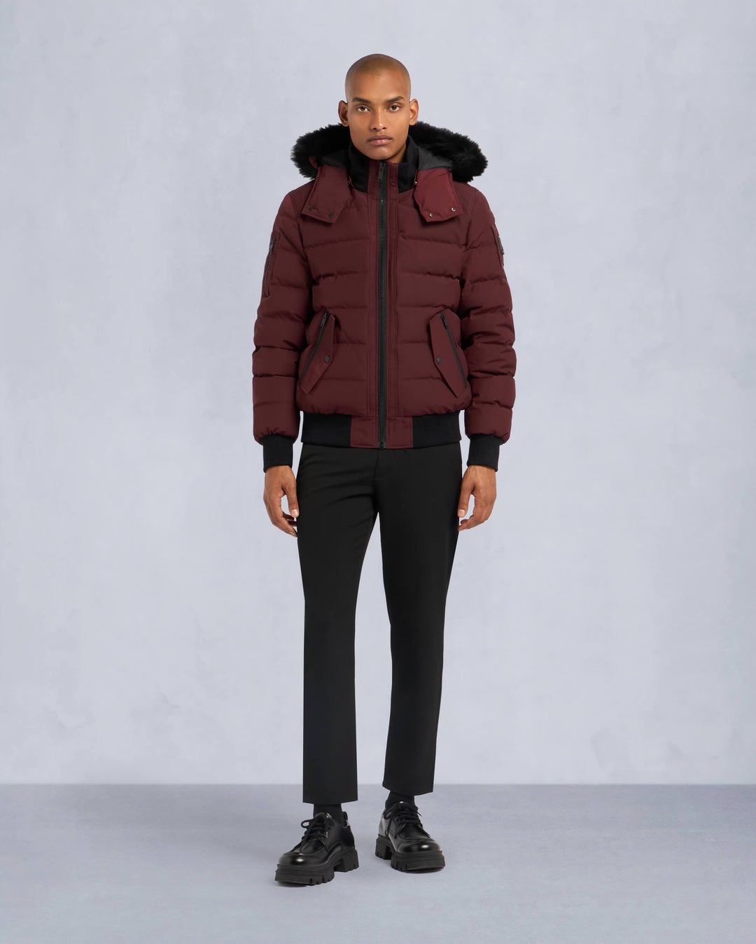 Burgundy Moose Knuckles Onyx Scotchtown Shearling Men Bomber Jacket | USA-VXCKM7625