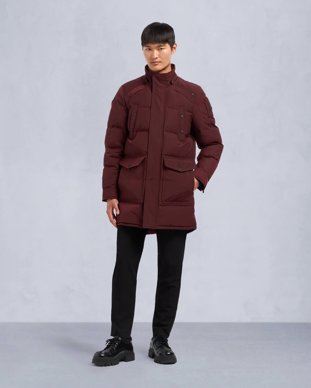 Burgundy Moose Knuckles Onyx Shearling Big Ridge Men Parka | USA-HSKPC3740