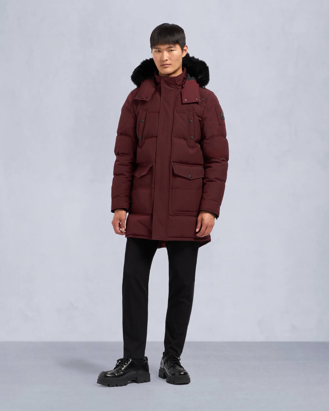 Burgundy Moose Knuckles Onyx Shearling Big Ridge Men Parka | USA-HSKPC3740