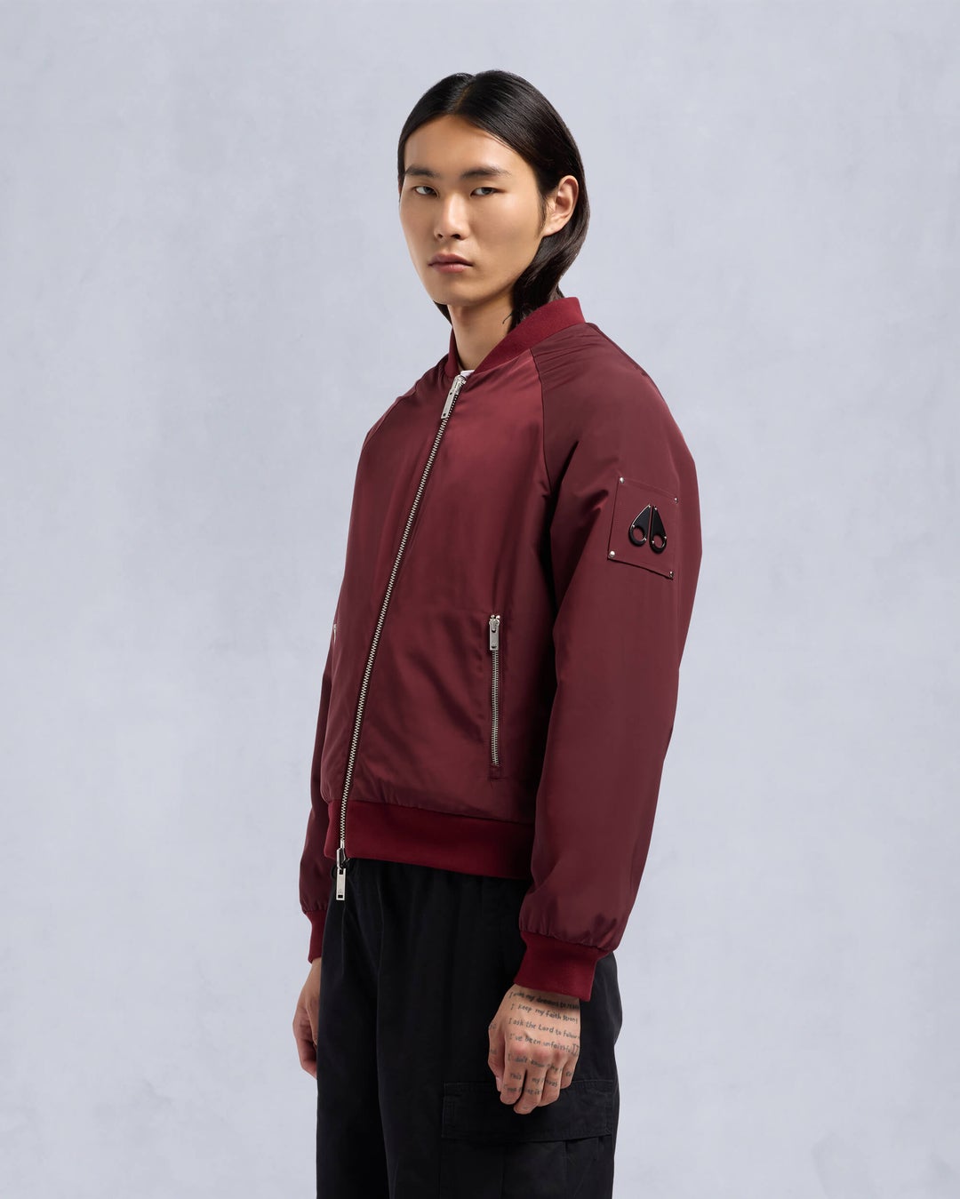 Burgundy Moose Knuckles Reversible Bunny Men Bomber Jacket | USA-KLZAO6543