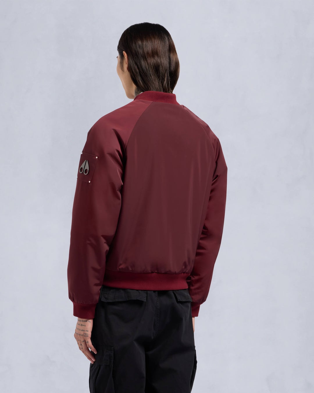 Burgundy Moose Knuckles Reversible Bunny Men Bomber Jacket | USA-KLZAO6543