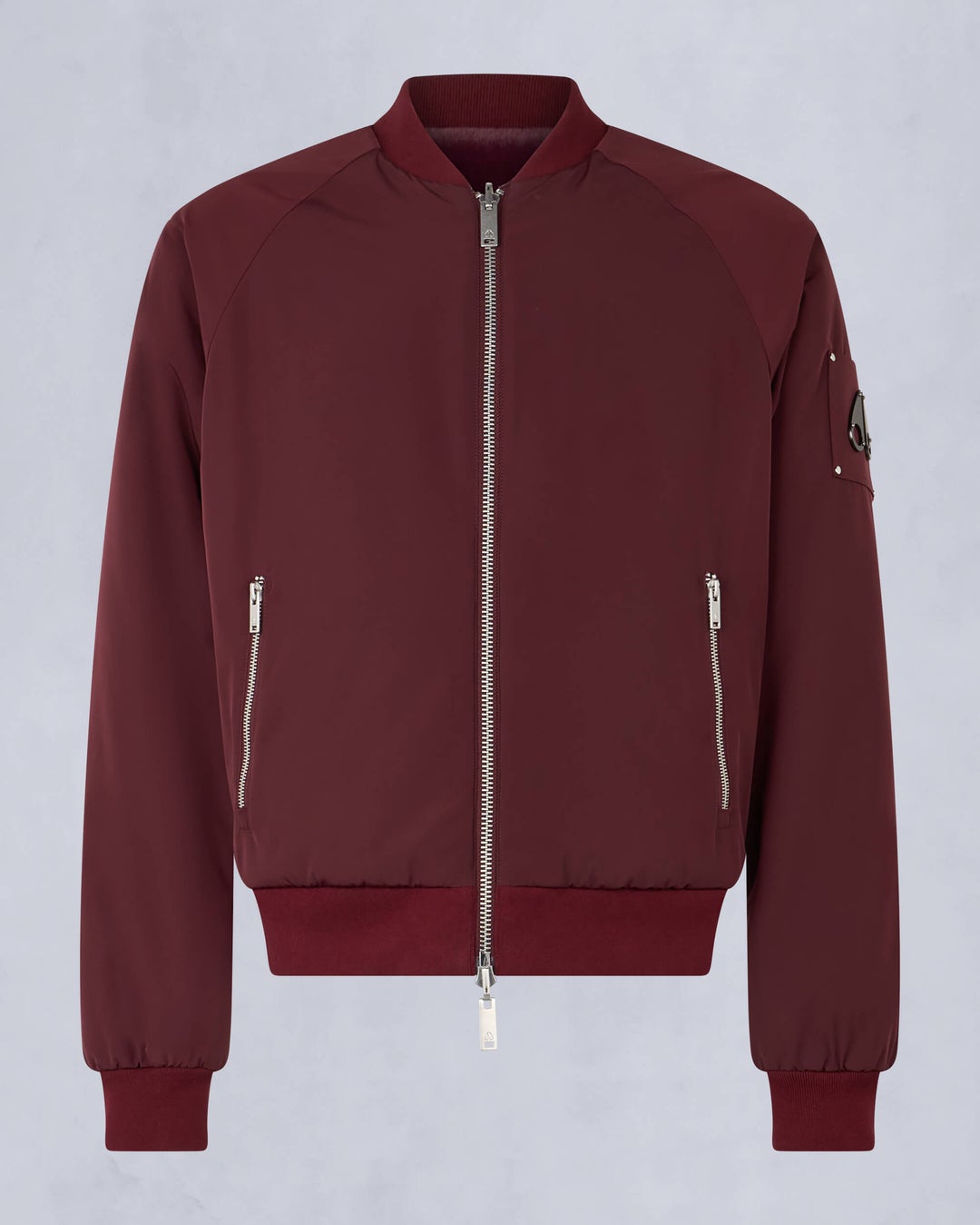 Burgundy Moose Knuckles Reversible Bunny Men Bomber Jacket | USA-KLZAO6543