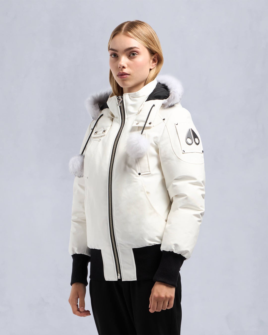 Cream Moose Knuckles Orginal Debbie Shearling Women Bomber Jacket | USA-BLJID5482