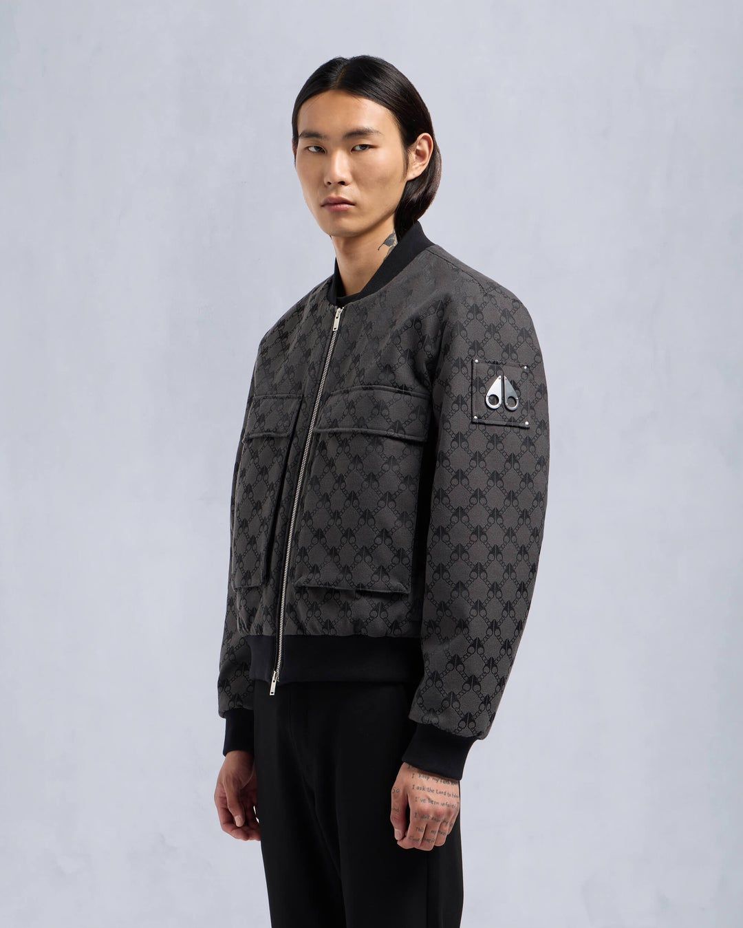 Dark Grey / Black Moose Knuckles Alder Monogram Men Bomber Jacket | USA-OVABJ8435