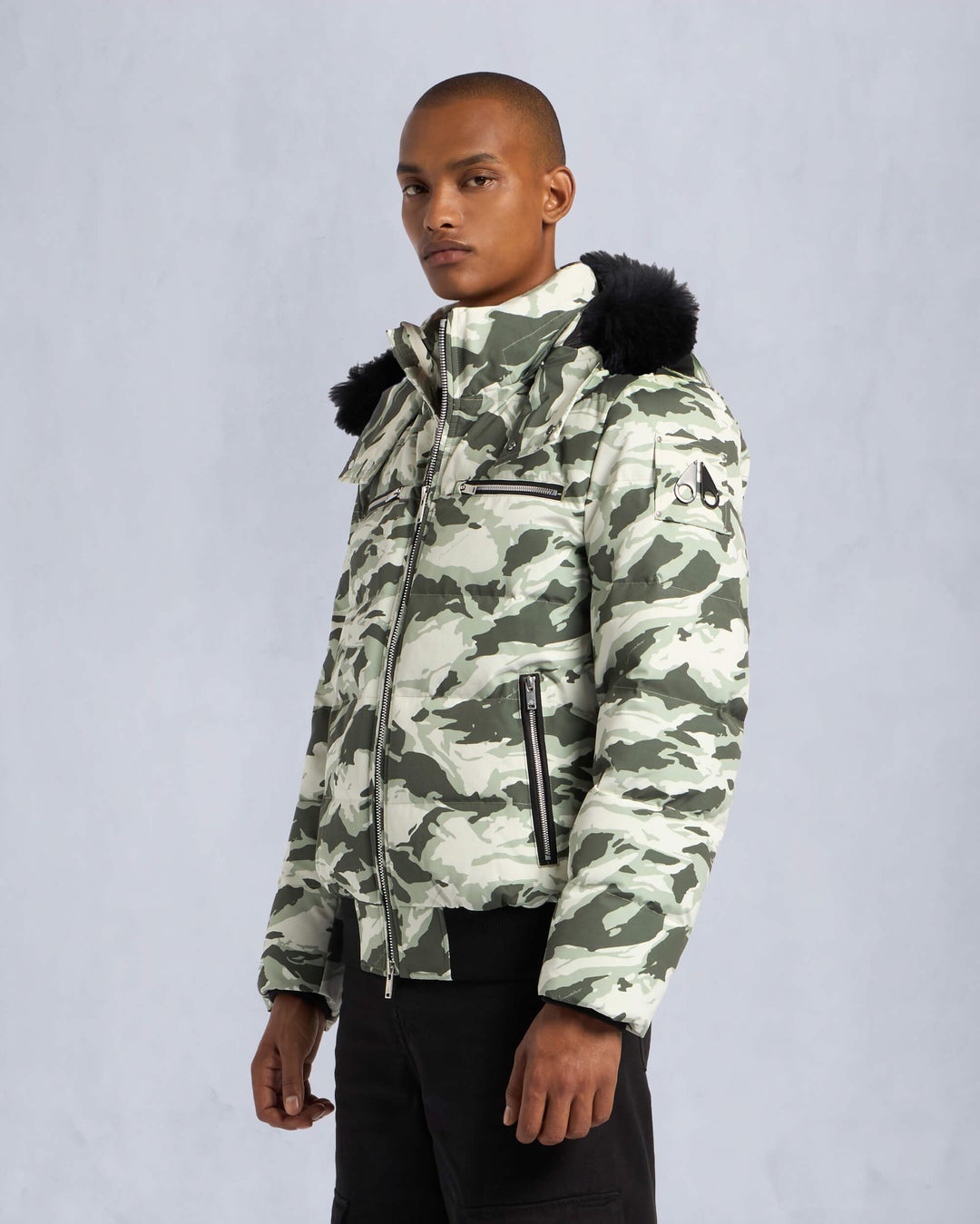 Green / White Moose Knuckles Cloud Shearling Men Bomber Jacket | USA-KFAHY0781