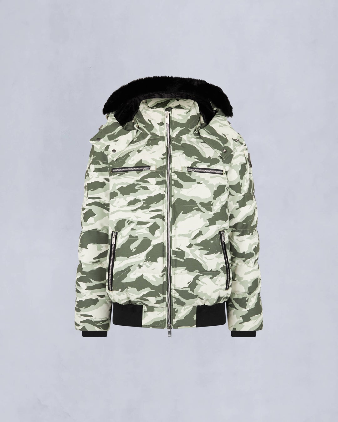 Green / White Moose Knuckles Cloud Shearling Men Bomber Jacket | USA-KFAHY0781