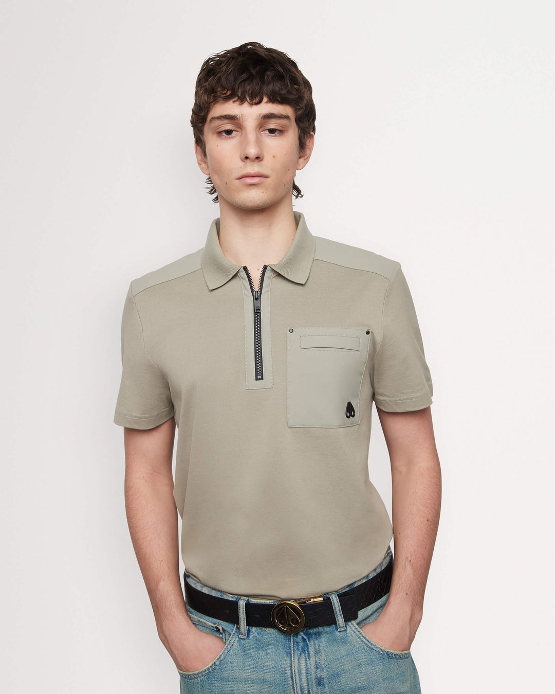 Khaki Moose Knuckles Dalon Men Polo Shirt | USA-BLTUZ3701