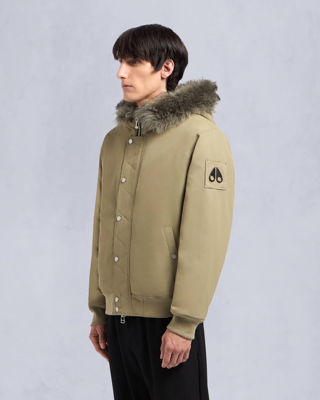 Khaki Moose Knuckles Denali Men Bomber Jacket | USA-XJUIV4536