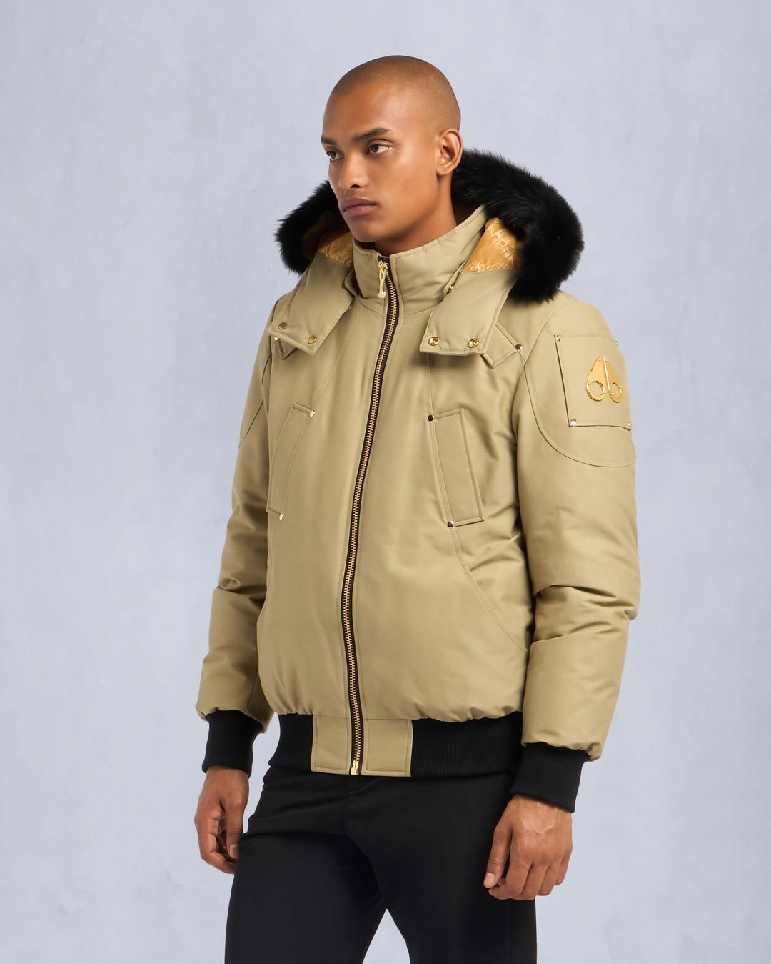 Khaki Moose Knuckles Gold Series Little Rapids Men Bomber Jacket | USA-QXMGO1358