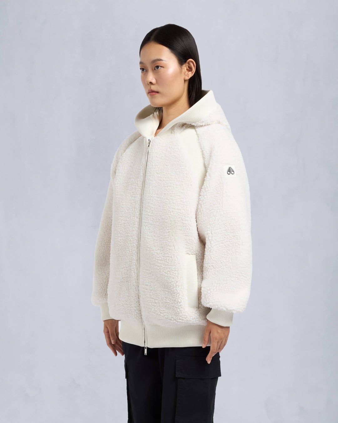 Light Beige Moose Knuckles Holland Sherpa Women Hoodie | USA-RHWEX0532