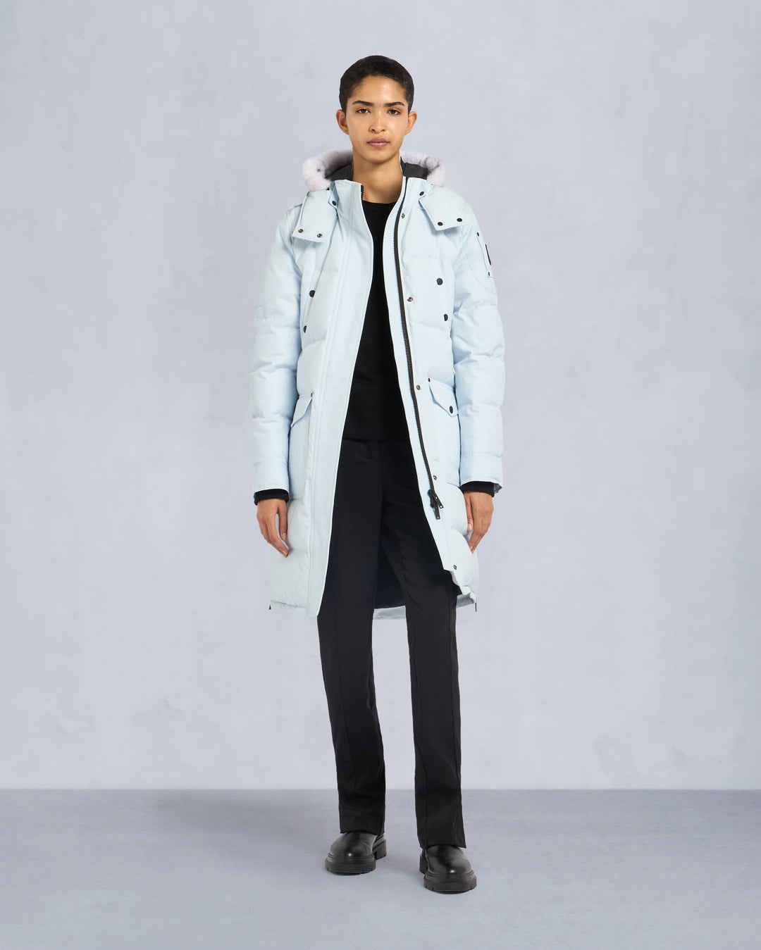 Light Blue Moose Knuckles Onyx Shearling Causapscal Women Parka | USA-NVEHX0634