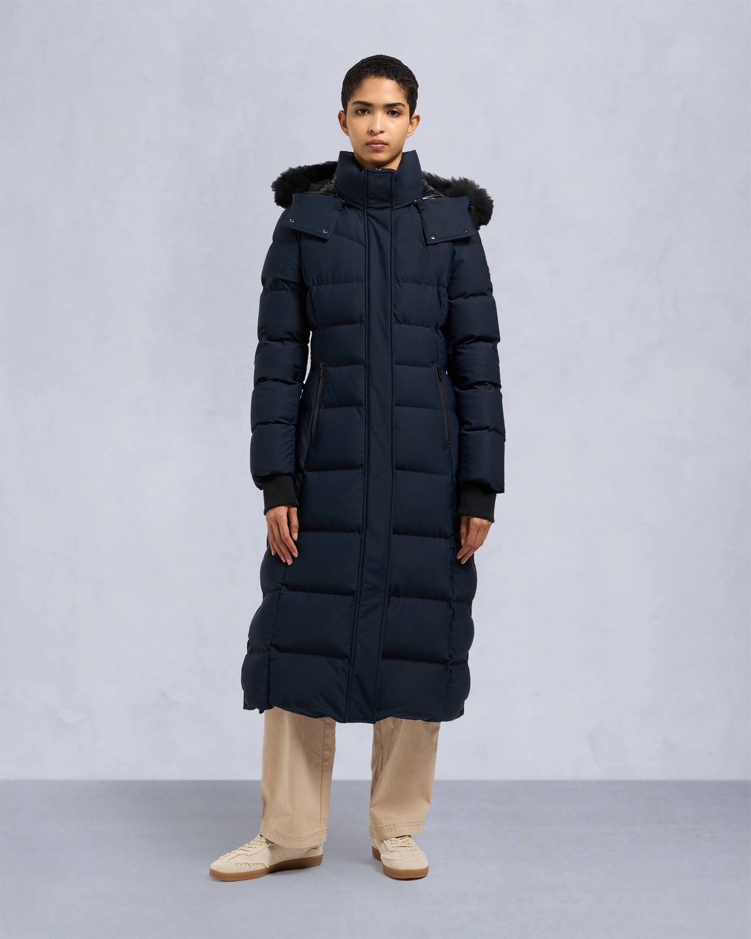 Navy Moose Knuckles Jocada Shearling Long Women Parka | USA-TMVOU0934