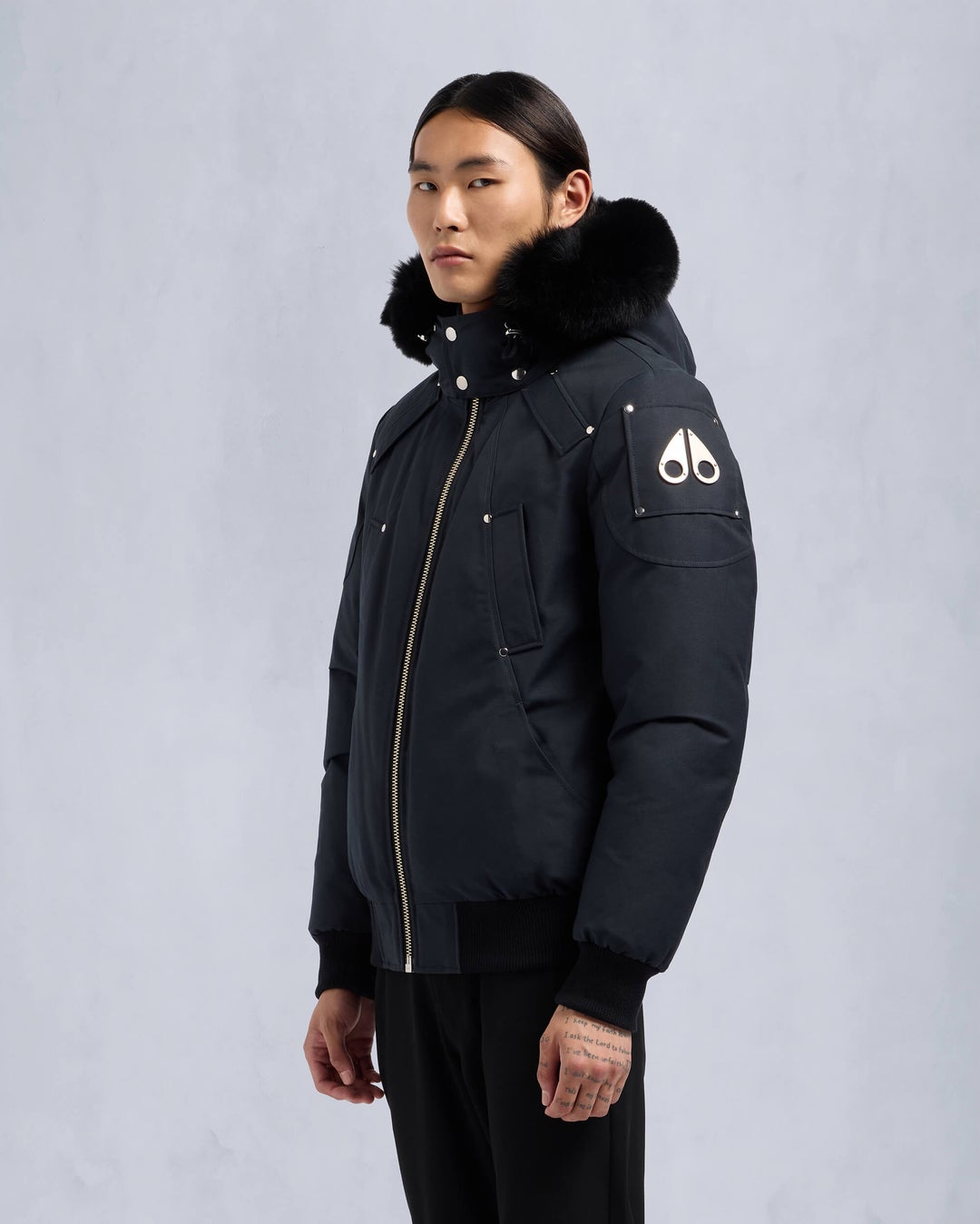 Navy / Black Moose Knuckles Original Ballistic Bomber Fur Men Winter Jacket | USA-FPDLK9306